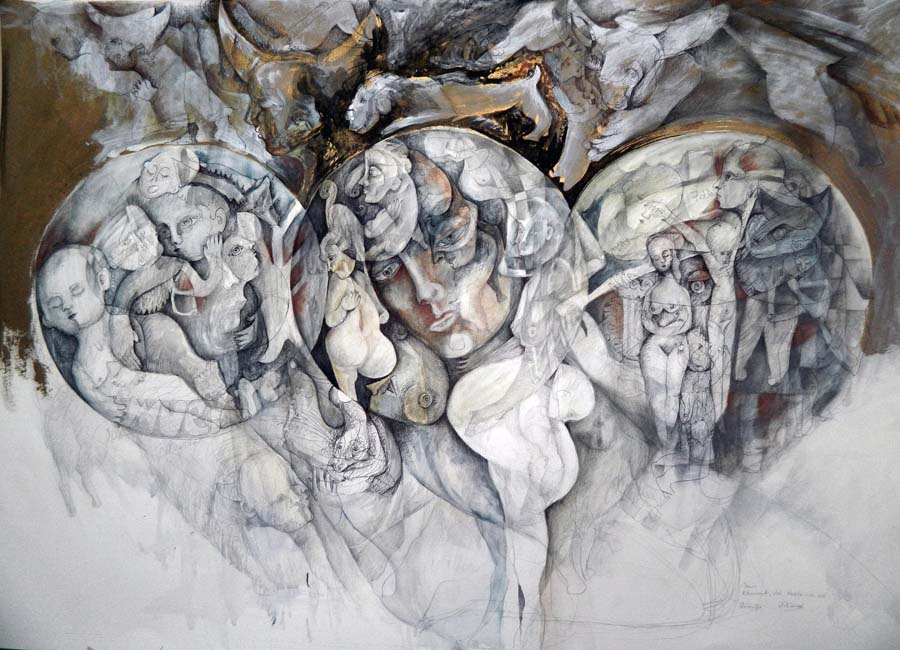 Nacimiento, vida y muerte, más allá. Técnica dibuja  sobre cartulina. 100x70 cms. Año 2013 (1)