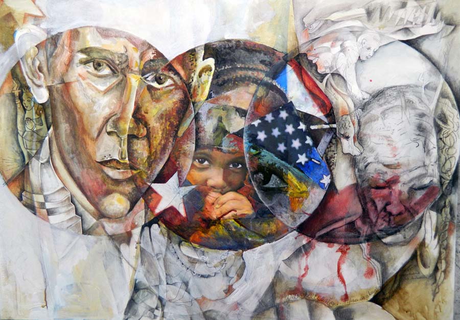 Obama, Presidente afrodescenciente. 70x50 cm. Mixta cartulina. 2016