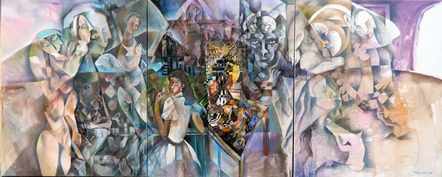 Picasso, amor y suicidio. Técnica mixta sobre lienzo.  240x100 cms. Año 2014