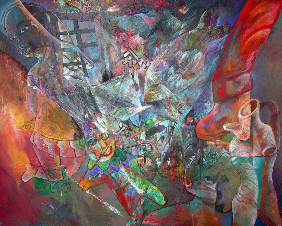 Título PISANDO MI CIUDAD. Técnica mixta sobre lienzo. 81 x 65 cms.